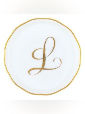 HEREND COASTER WITH MONOGRAM LETTER “L” W/24KT GOLD RIM